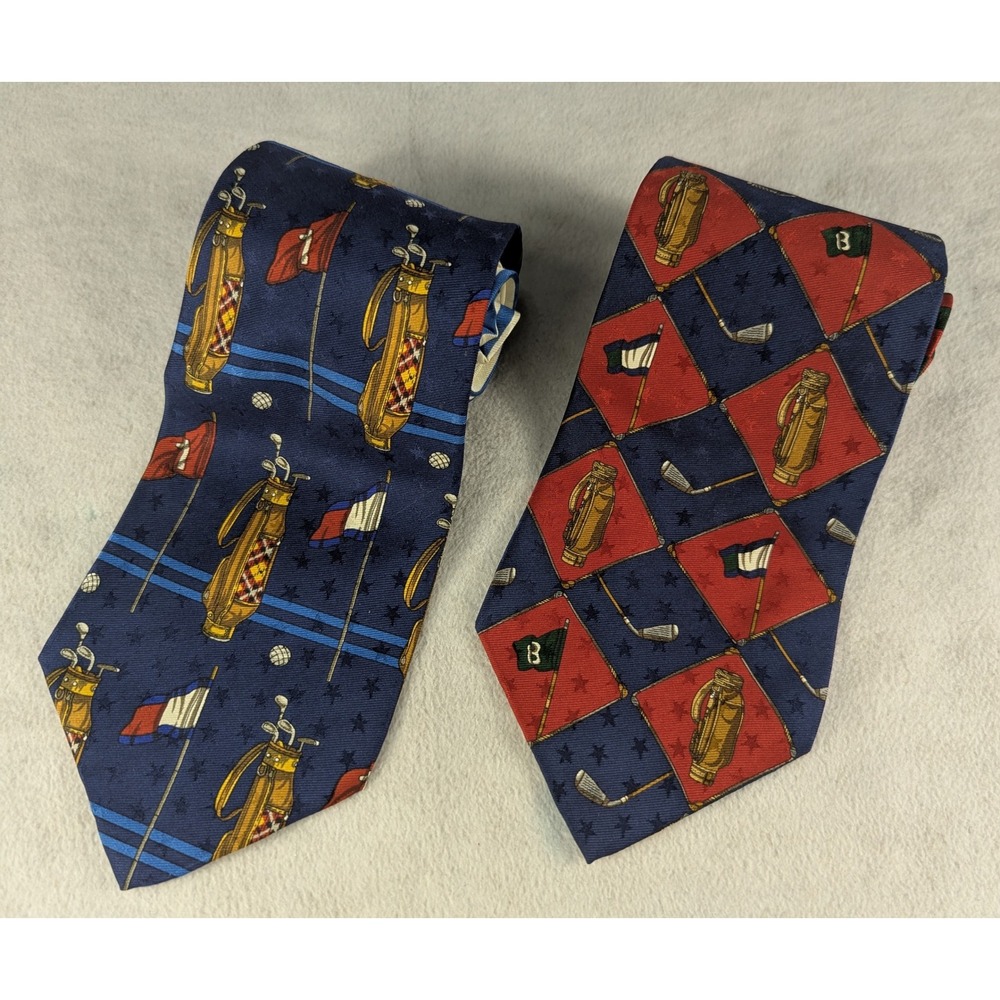 Set of 2 Tommy Hilfiger Golf Themed‎ Italian Silk Mens Neck Ties